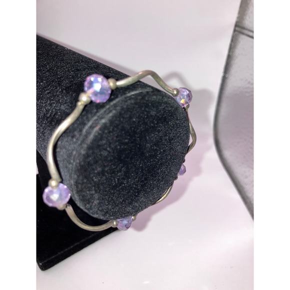 Homemade Lavender Crystals Silver-Tone Wave Stretch Bangle Bracelet! - Picture 3 of 5